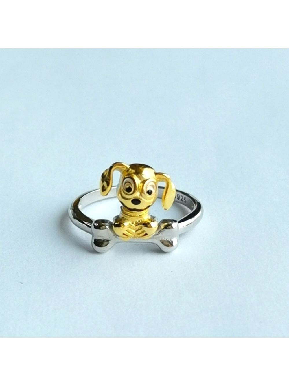 Dog with Bone Ring Sterling Silver 14k Gold Size 6 🆕